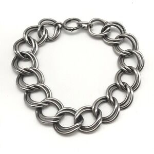 Vintage 925 Sterling Silver Chunky Curb Link Chain Bracelet 7.25"
